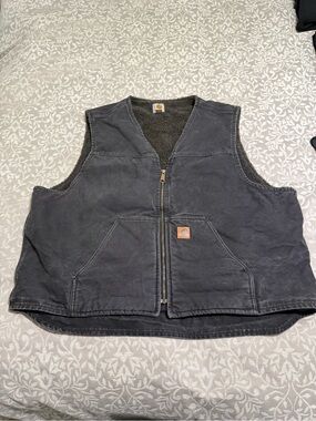 Carhartt Gray Sherpa Fleece Vest with Gold Logo